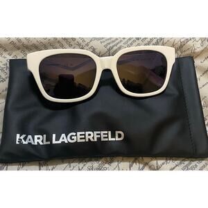 New Karl Lagerfeld White Plastic Cat Eye Sunglasses 6161 SN 105 Grey UV Case